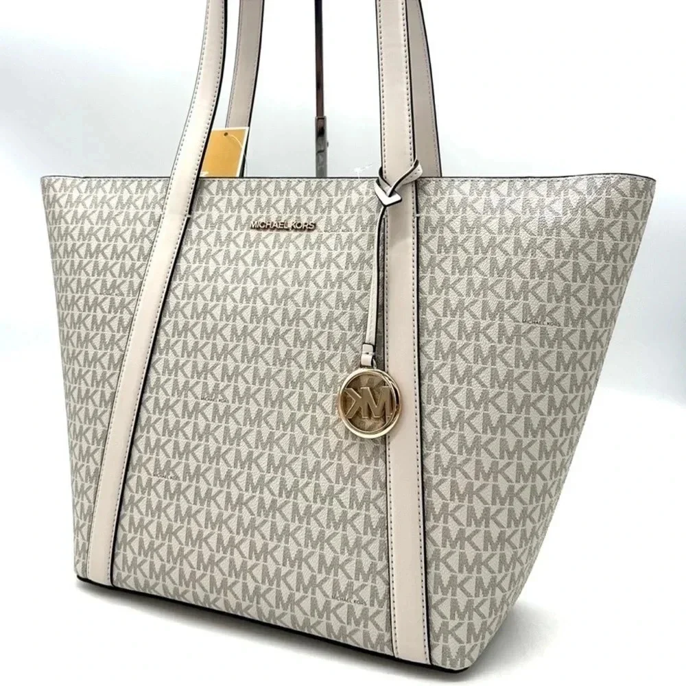 Michael Kors Pratt Large Signature Logo Tote Bag Light Cream Multi - Picture 3 of 11
